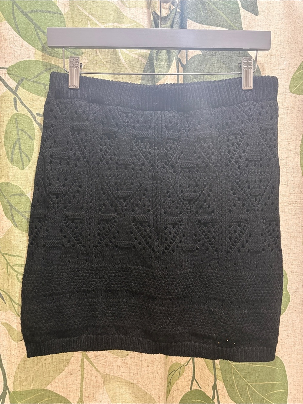 Black Crochet Knit Mini Skirt with Elastic Waist